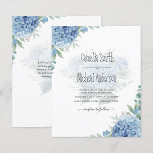 Hydrangea Azul Moderno Convite para Casamento Flor