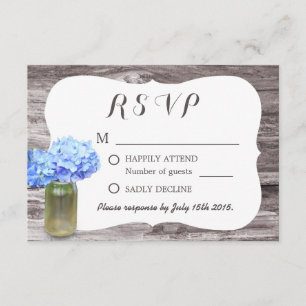 Hydrangea azul RSVP Wedding de madeira do frasco