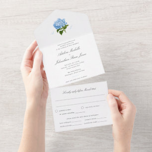 Hydrangea Azul, tudo em um convite de casamento