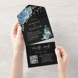 Hydrangea Blue Lanterna Black Wedn Código QR