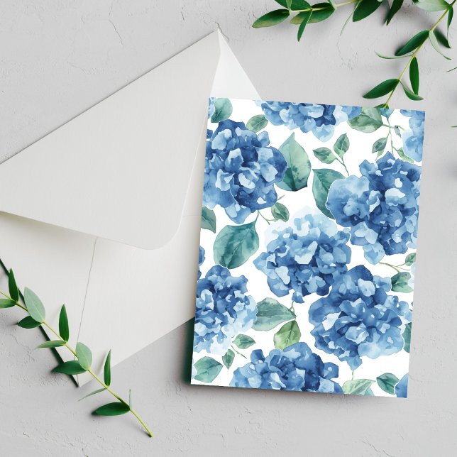 Hydrangea Blues | Cartão de Flor de Aquarela em Fl (Criador carregado)