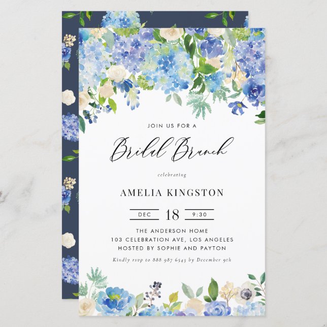 Hydrangea Bridal Brunch Invital (Frente/Verso)