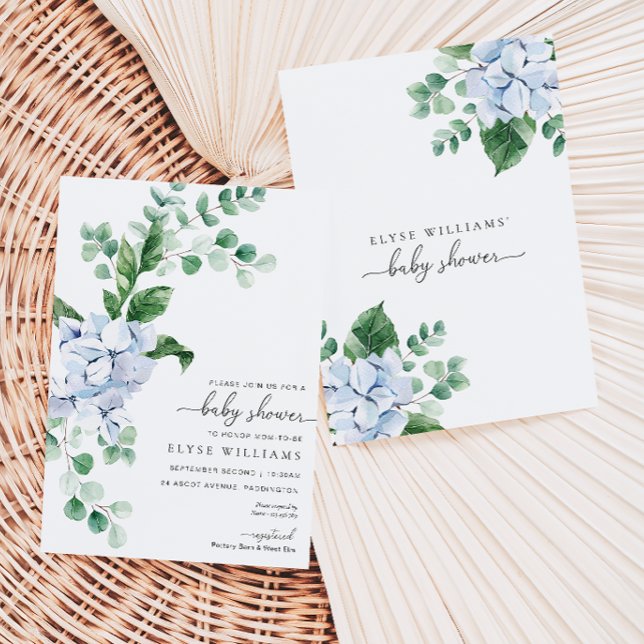 Hydrangea Chá de fraldas Floral Azul Convite (Baby Shower Invitation )