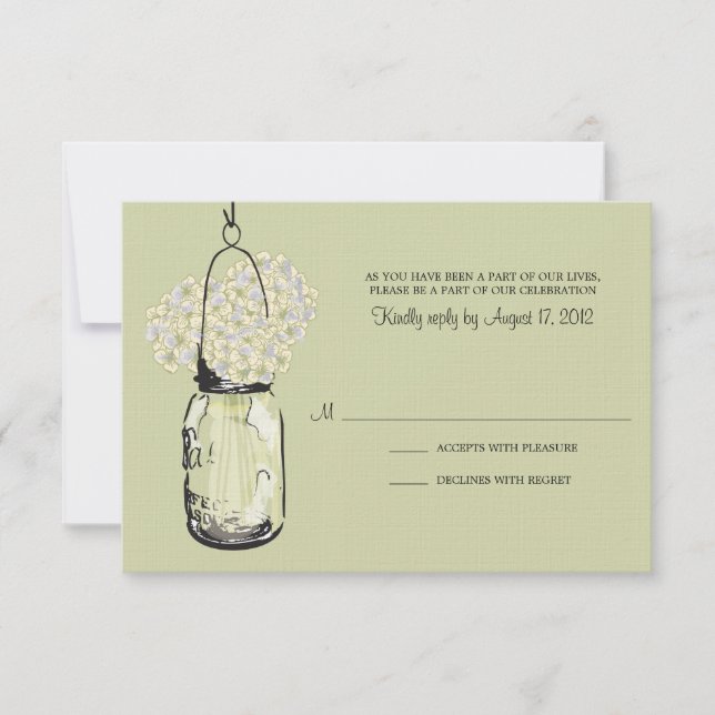 Hydrangea e Pote de Vidro Casamento RSVP (Frente)