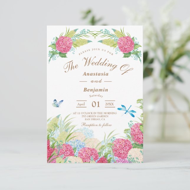 Hydrangea Elegant Floral Invitation (Em pé/Frente)