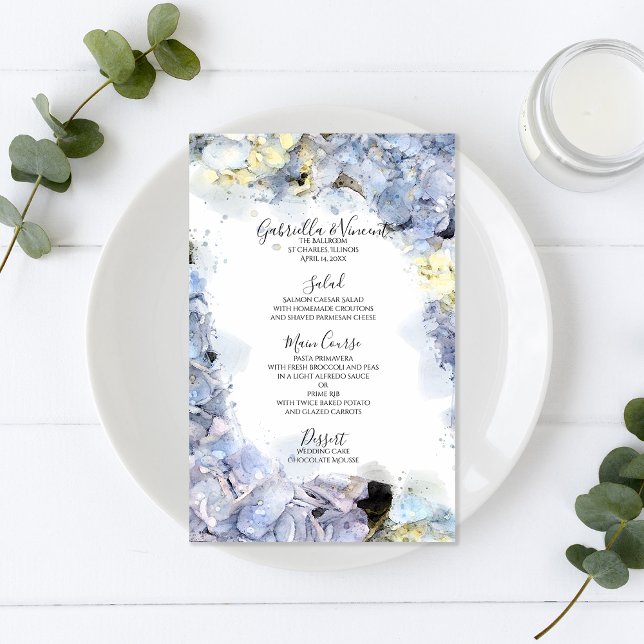 Hydrangea Flowers Watercolor Menu Casamento (Criador carregado)