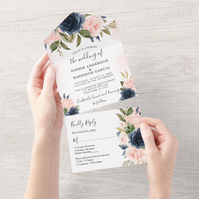 Hydrangea Marinho Casamento Floral Azul e Rosa Esc (Aba destacável)