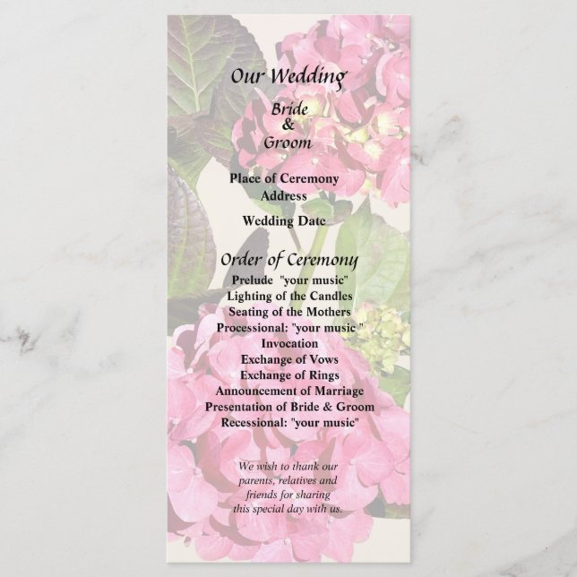 Hydrangea Rosa Com Programa De Casamento De Folhas (Frente)