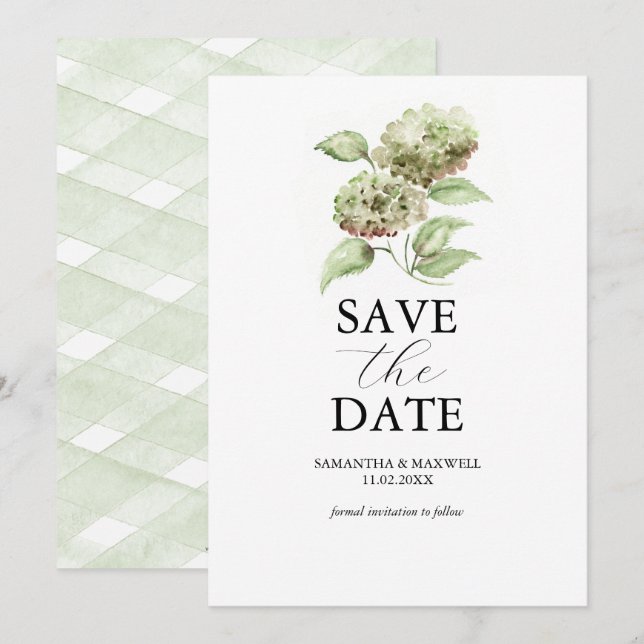 Hydrangea Verde Convite de Casamento para Salvar a (Frente/Verso)