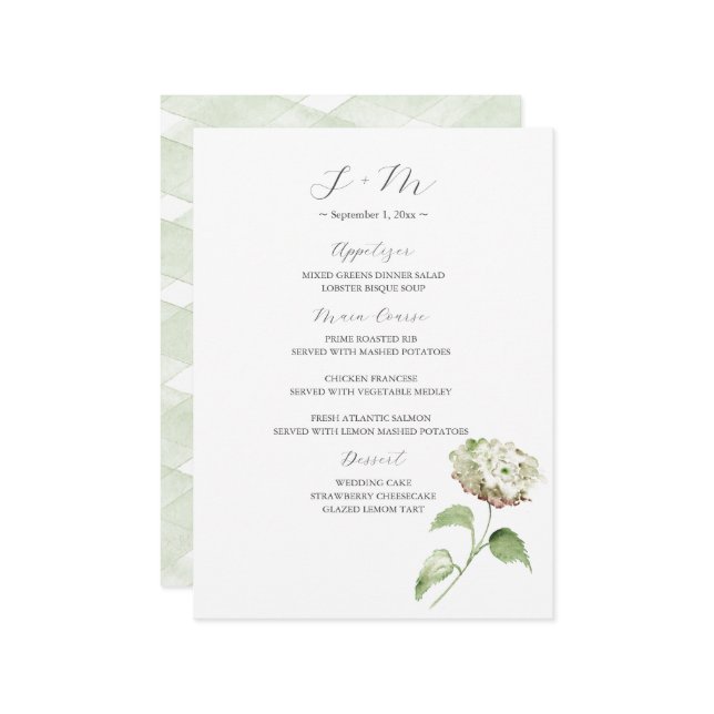 Hydrangea Wedding Table Decor | Menu (Frente/Verso In Situ)