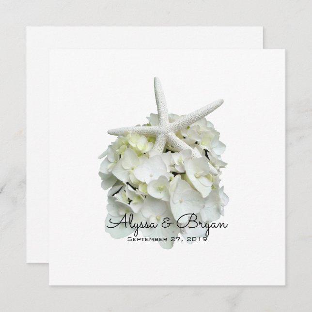 Hydrangea White Starfish Convites para Casamento (Frente/Verso)