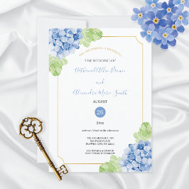 Hydrangeas Blue Dourado Convite para Casamento de 