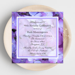Hydrangeas do roxo do convite de aniversário do 9