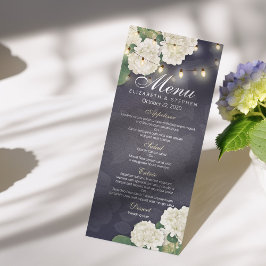 Hydrangeas Flores String Luzes Azul Menu Casamento