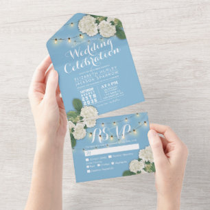 Hydrangeas String Elegante Luzes Azuis RSVP de Cas