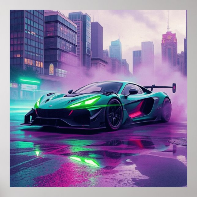 Hyper Car no Neon e Smoking Wall Art Poster (Frente)