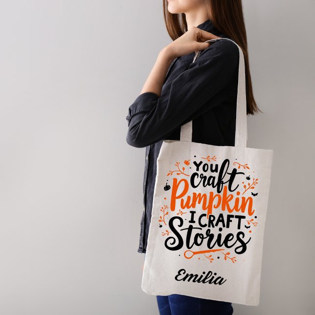 I Artesanato Stories Name Halloween Tote Bag for W (Criador carregado)