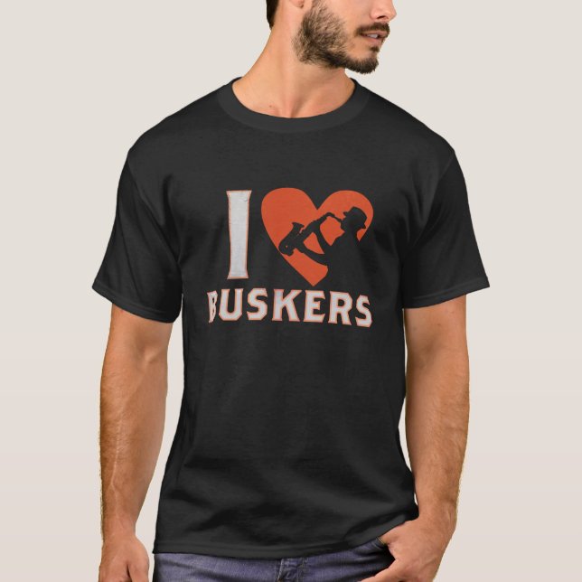 I Love Buskers Saxo, Men´s Basic T-Shirt (Frente)