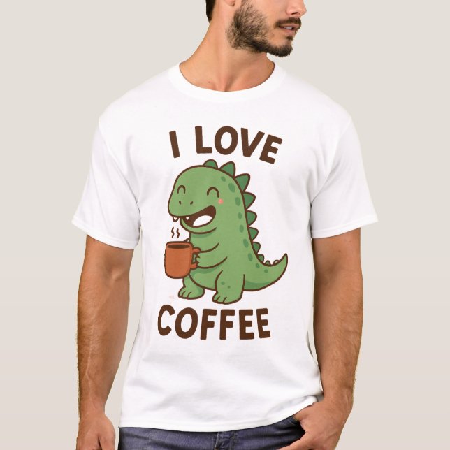 I Love Coffee Dinosaur Funny Men’s T-Shirt (Frente)