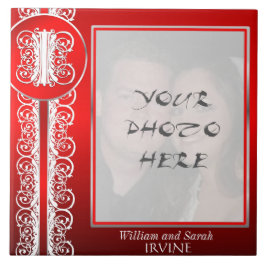I Monograma "White Lace on Red" com foto - Azulejo