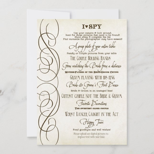 I Spy Heart Typographics Reception Cards (Frente)