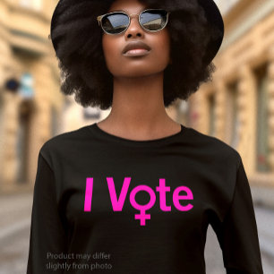 I Vote T-shirt - Símbolo feminino W/Texto Rosa