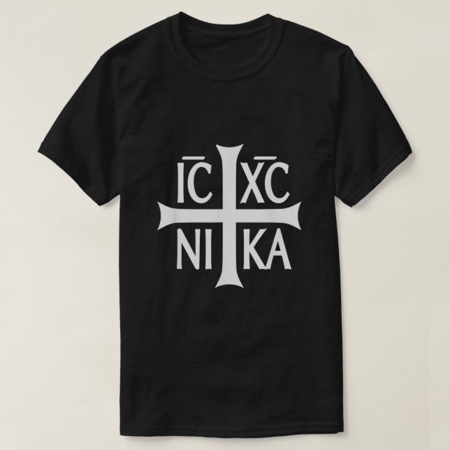 IC XC NIKA Camiseta Grega da Cruz Oriental Cristã (Frente do Design)
