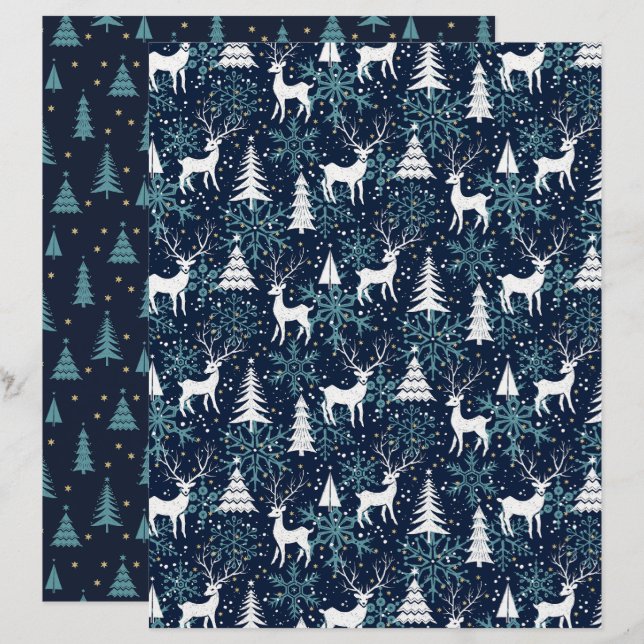 Ice Crystal Christmas Deer Teer Scrapbook Paper (Frente/Verso)
