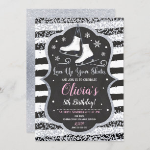 Ice Skating Birthday Convite Silver Glitter