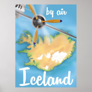 Iceland vintage travel flight poster