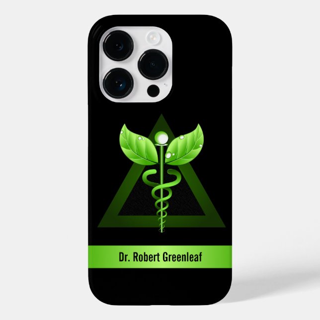 Ícone Médico do Alternativo de Caduceus Verde (Verso)