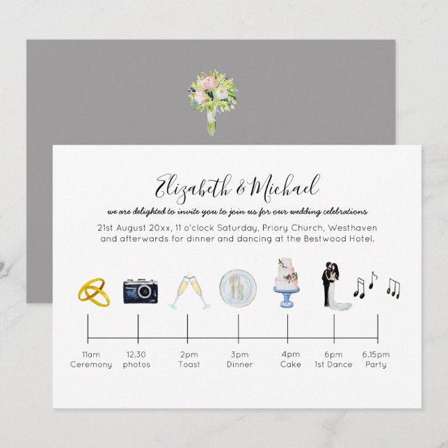 Ícones de Convite de Linha do Tempo Ilustrados de  (Frente/Verso)