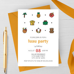 Ícones de Linha Luau Convite de Festa