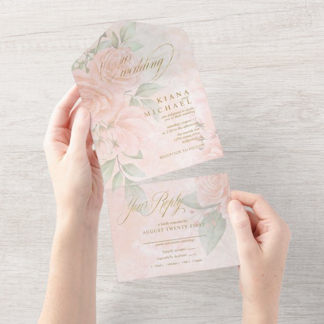 ID828 do casamento dos Rosas de pincel suave (Aba destacável)