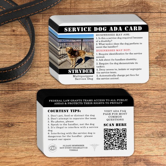 ID de Fotografia da Placa de Cachorro de Serviço M (Custom service dog cards for teams to hand out for public access according to ADA law small for bags)