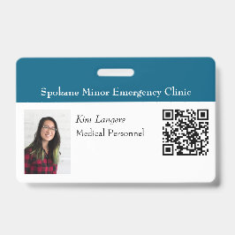 ID Horizontal Foto e código QR Crachá Teal Genéric