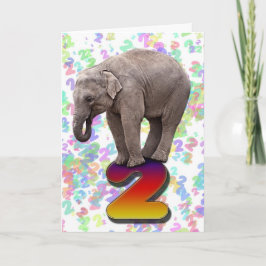 Idade 2, um cartão de aniversário feliz de elefant