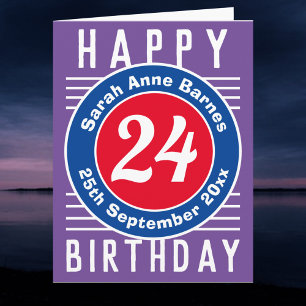 Idade, Nome e Data. 24º Cartão de Aniversário