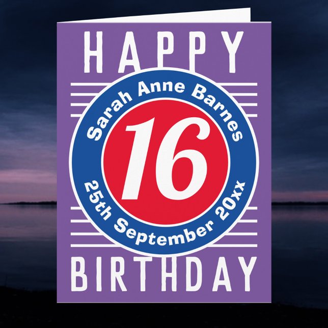 Idade, Nome e Data em um Cartão de Aniversário 16 (Criador carregado)