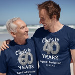 Idade para a Perfecção 60º aniversário da T-Shirt<br><div class="desc">Camiseta de 60 anos,  azul e prata,  personalizada,  com sessenta balões de hellio prateado,  o ditado "aplaude 60 anos",  "envelhecido até à perfeição" e a data.</div>