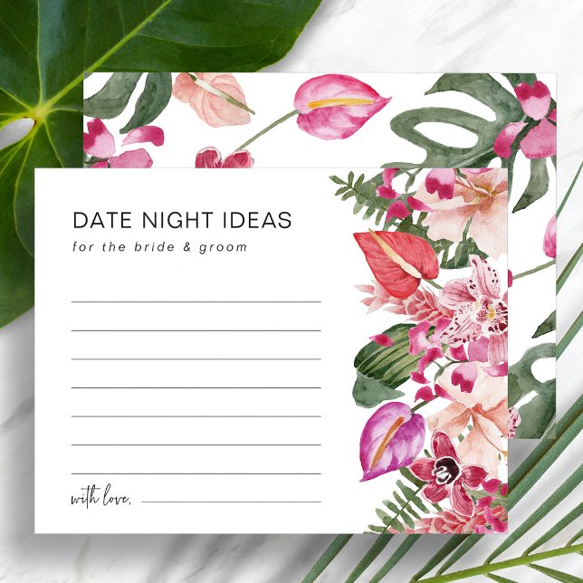 Ideias Noturnas de Data Floral Tropical Coloridas (Colorful Tropical Floral Date Night Ideas Enclosure Card by Painted Paperie
)