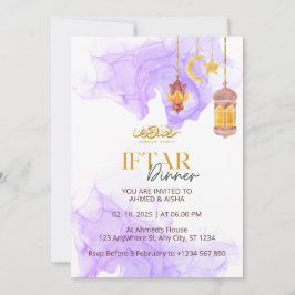 Iftar janto convite ramadan aquarela púrpura
