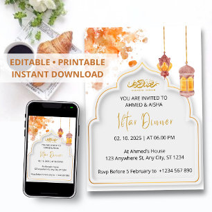 Iftar janto convite ramadan laranja