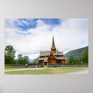 Igreja de tábuas de Lom, Noruega poster
