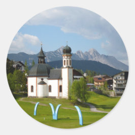 Igreja em Seefeld, Áustria, autocolante redondo