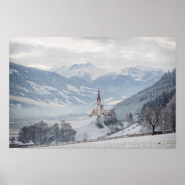 Igreja em Zillertal na poster de inverno (Frente)