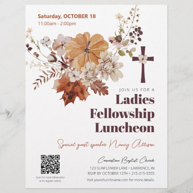 Igreja Floral Rustic Fall Damas Folheto de Luncheo (Frente)