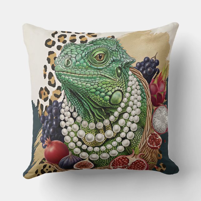 Iguana Eclética com Almofada de Lançamento Pérolas (Verso)