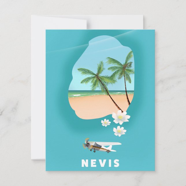 Ilha caribenha de Nevis Mapa ilustrado. (Frente)