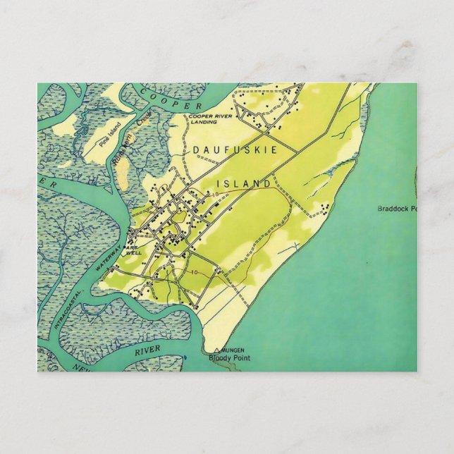 Ilha Daufuskie SC Mapa Cartão Postal (Frente)